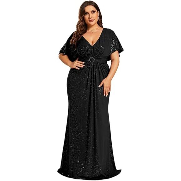 Ever Pretty Dresses & Skirts - Ever-Pretty Black Glitter V-Neck Short Sleeve  Cape Evening Formal Dress Size 5X